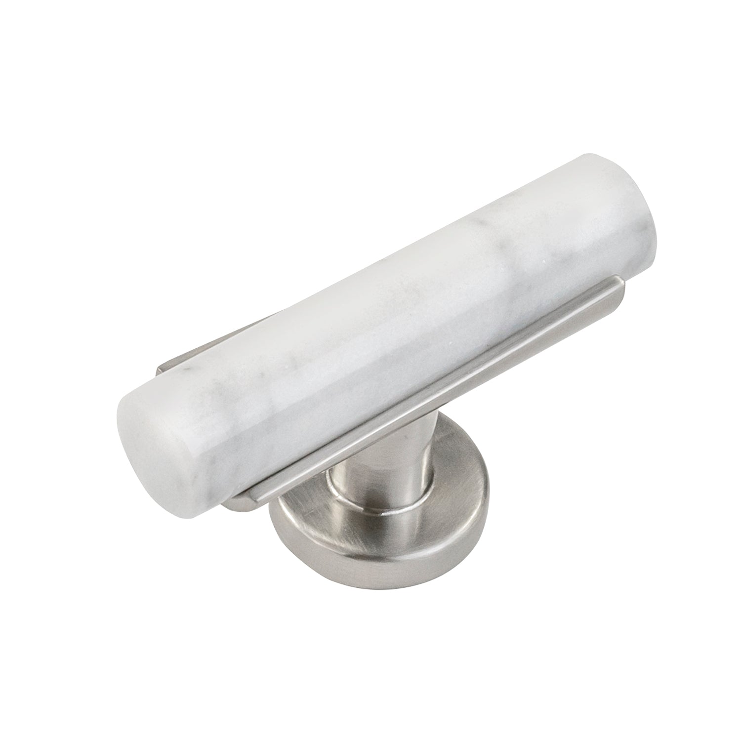 Belwith Keeler 2-1/2 Inch x 1 Inch Firenze T-Knob - White Marble with Satin Nickel