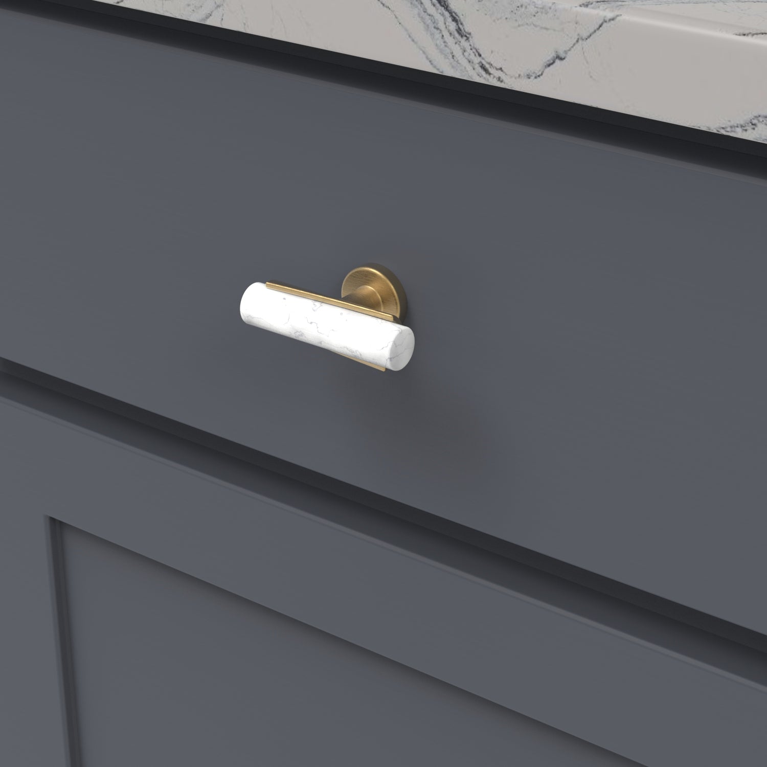 Belwith Keeler 2-1/2 Inch x 1 Inch Firenze T-Knob - White Marble with Brushed Golden Brass