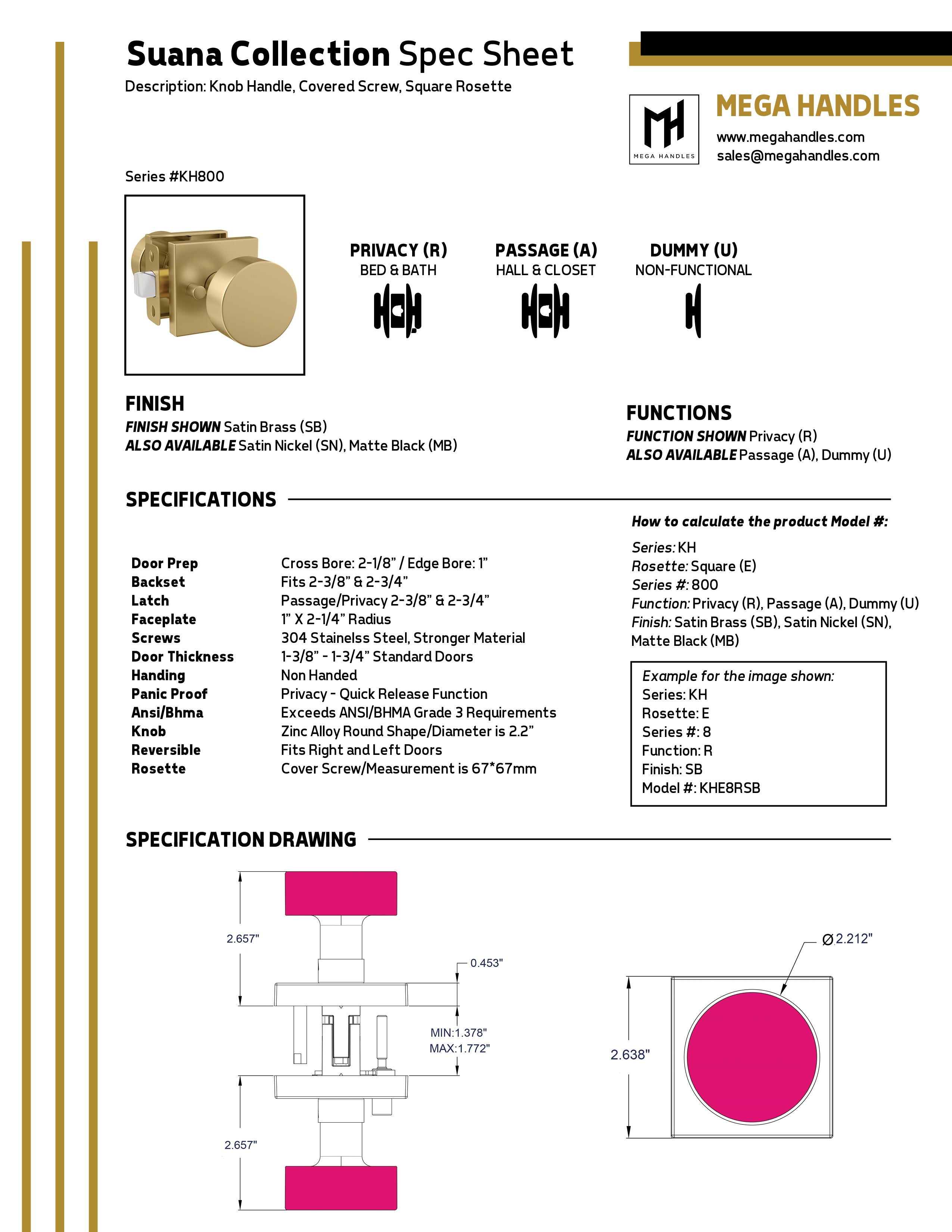 MegaHandles Suana Collection Door Knob