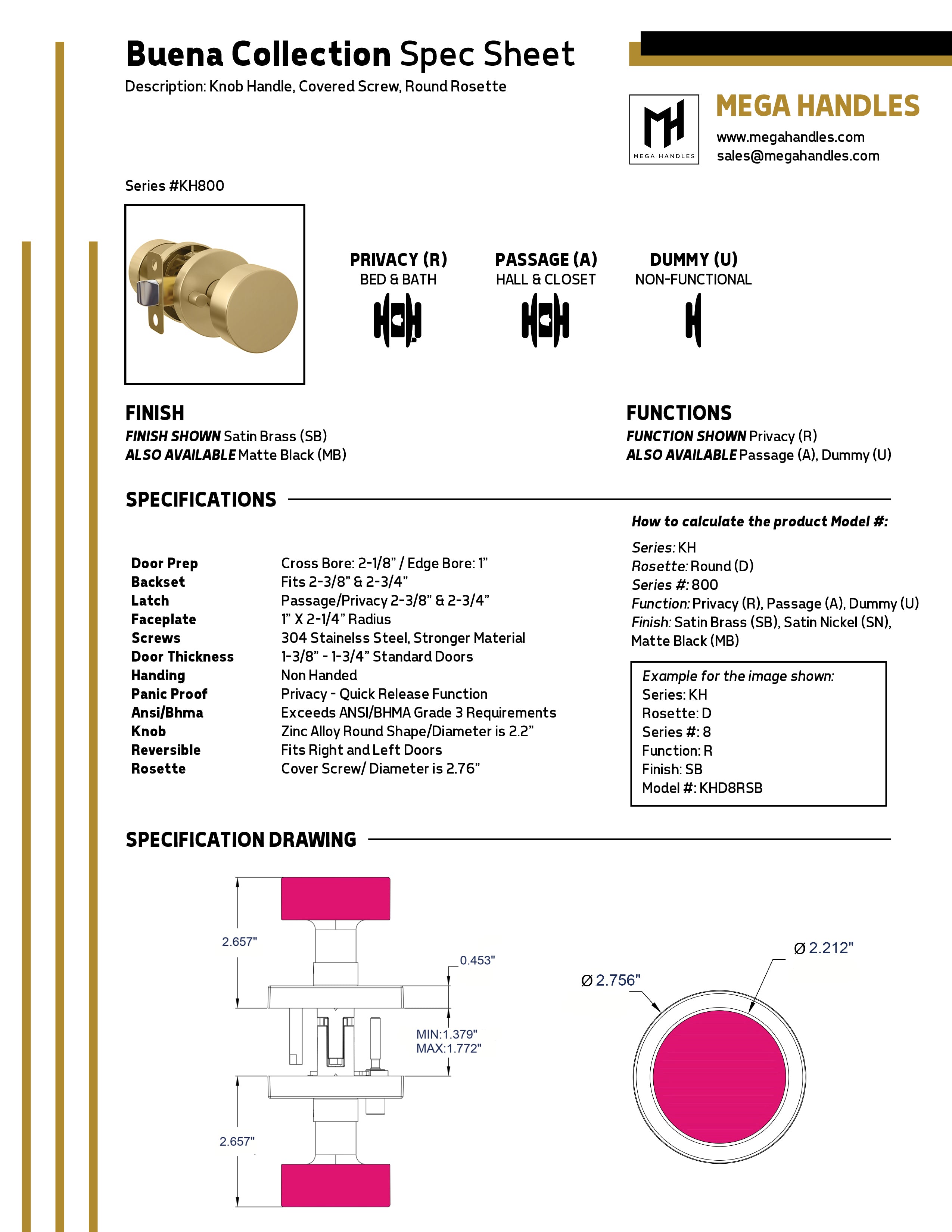 Mega Handles Buena stainless steel modern door knob by Hentell Design – premium minimalist home and office hardware