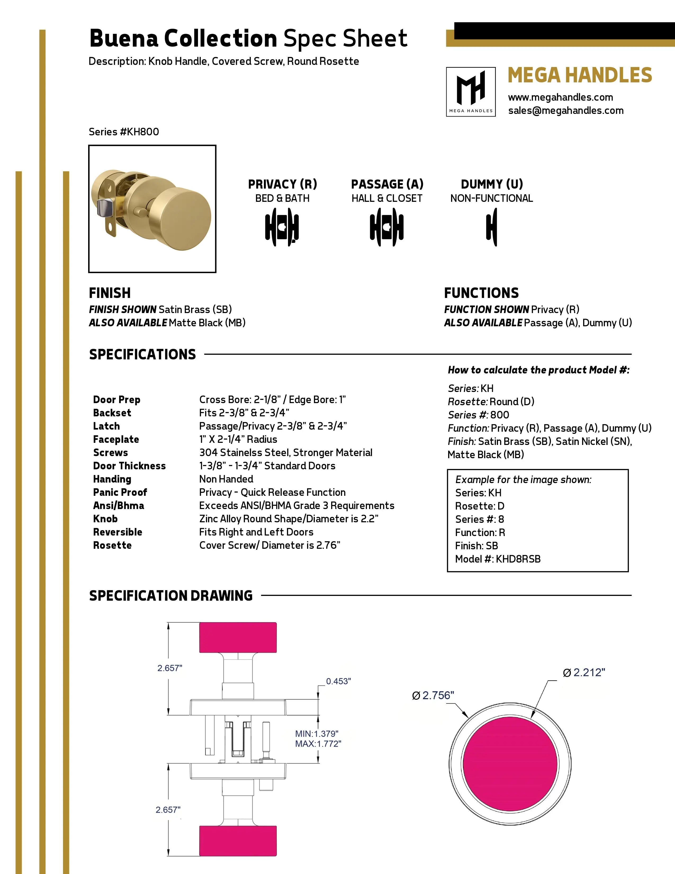 Mega Handles Buena stainless steel modern door knob by Hentell Design – premium minimalist home and office hardware