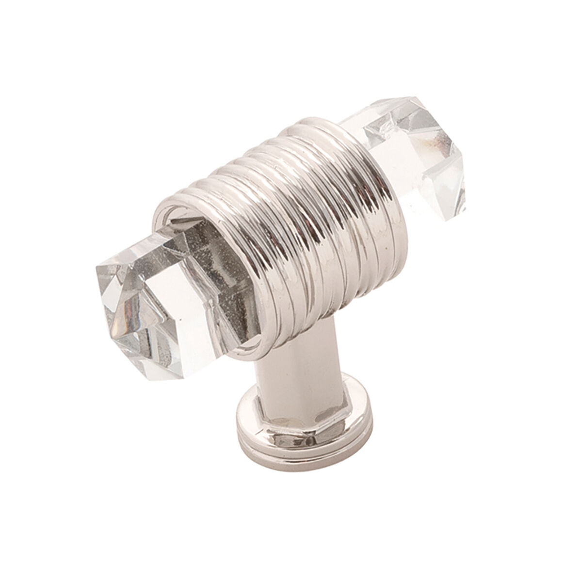 Belwith Keeler 1-7/8 Inch x 3/4 Inch Chrysalis T-Knob - Polished Nickel with Glass