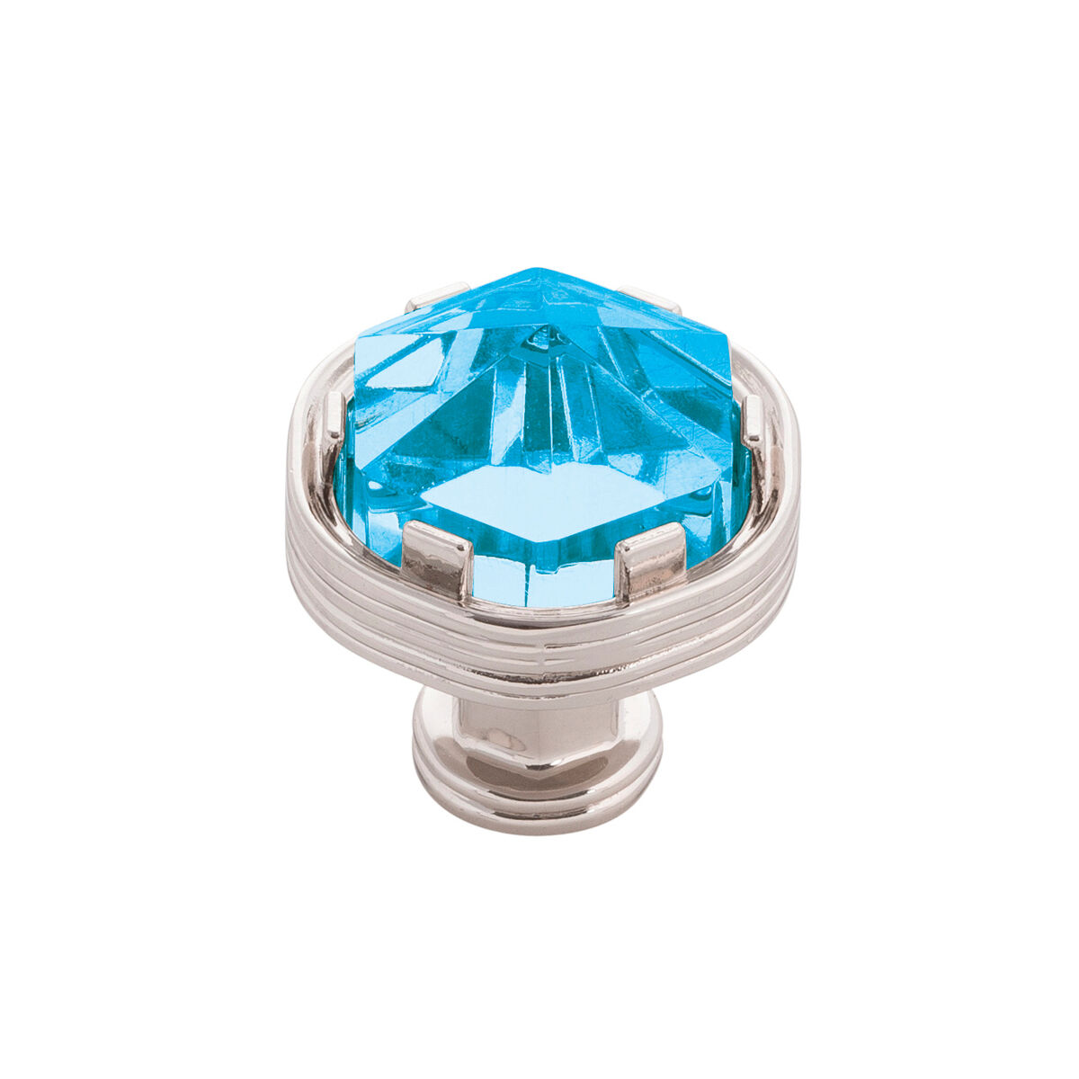 Belwith Keeler 1-3/16 Inch Diameter Chrysalis Knob - Polished Nickel with Cerulean Glass
