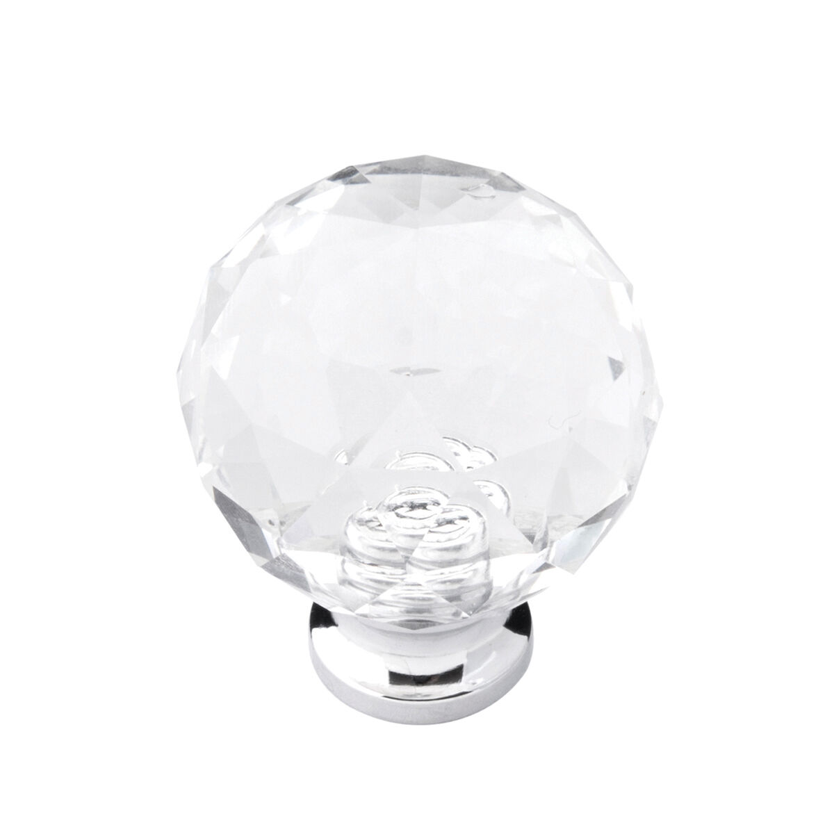 Belwith Keeler 1-1/4 Inch Diameter Luster Round Knob - Glass with Chrome
