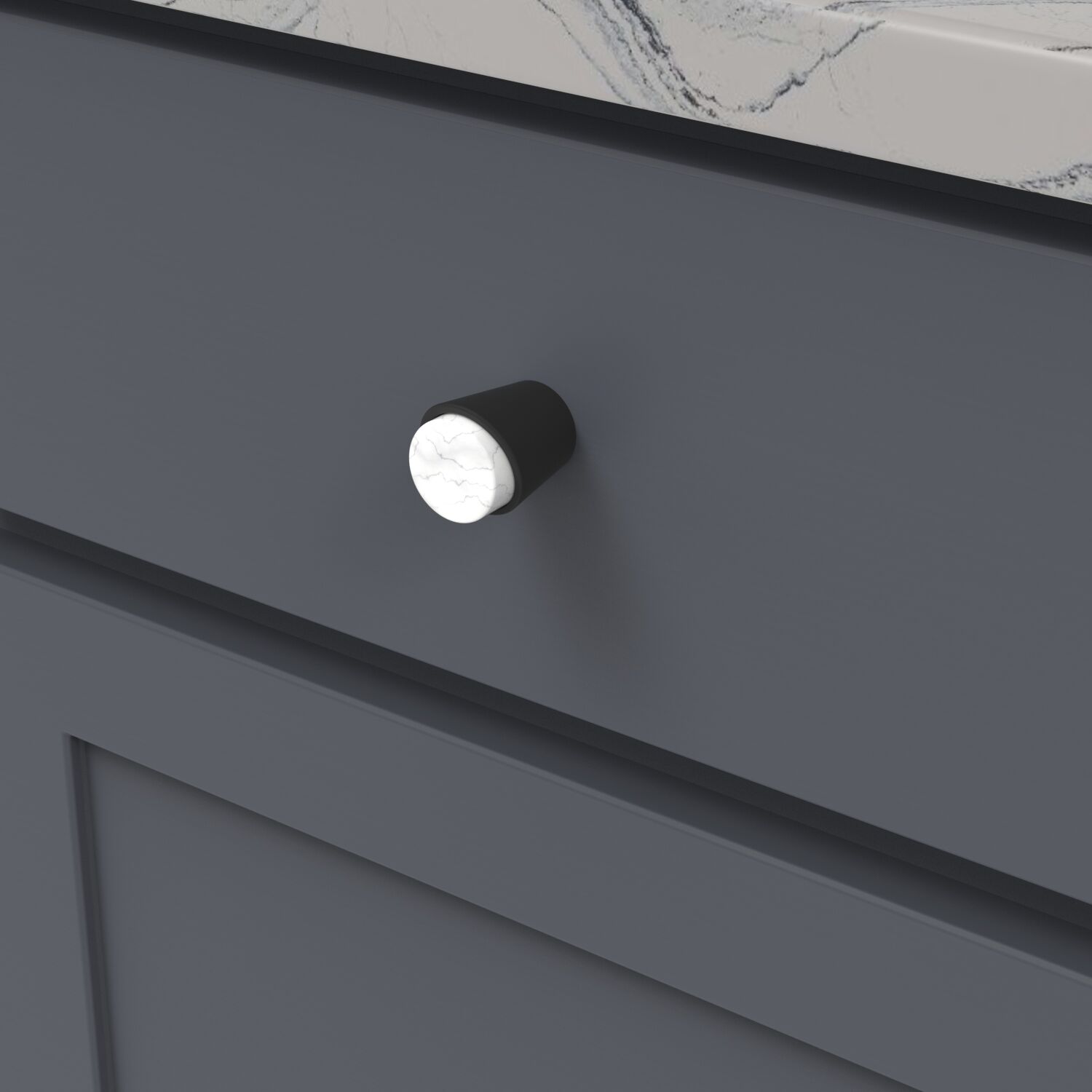 Belwith Keeler 1-1/4 Inch Diameter Firenze Conical Knob - White Marble with Matte Black