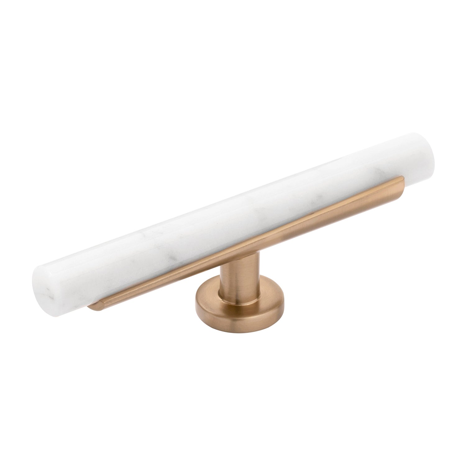 Belwith Keeler 5 Inch x 1 Inch Firenze T-Knob - White Marble with Champagne Bronze