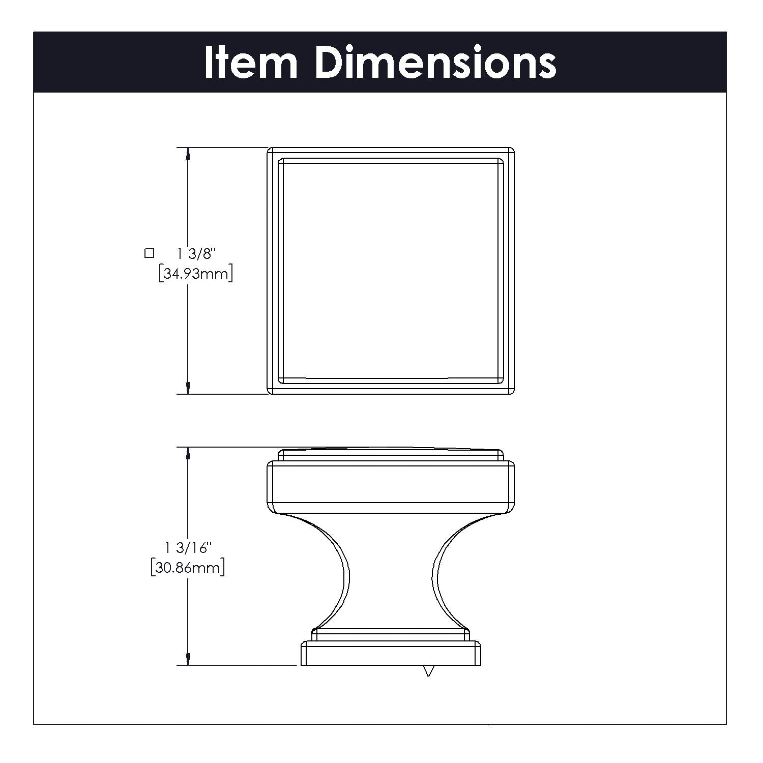 Belwith Keeler 1-3/8 Inch Square Brownstone Square Knob - Satin Nickel