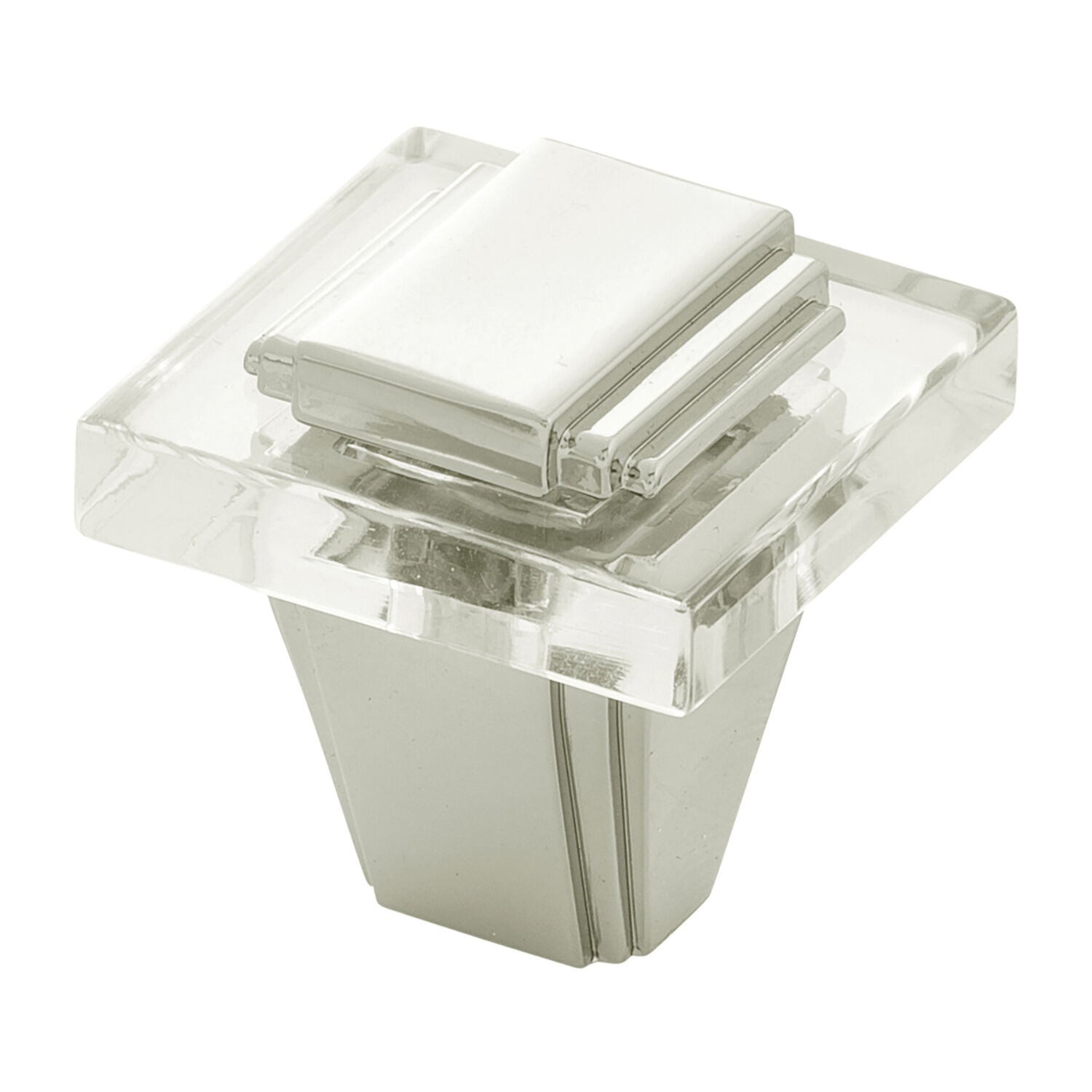 Belwith Keeler 1-1/4 Inch Square Belleclaire Square Knob - Crysacrylic with Polished Nickel