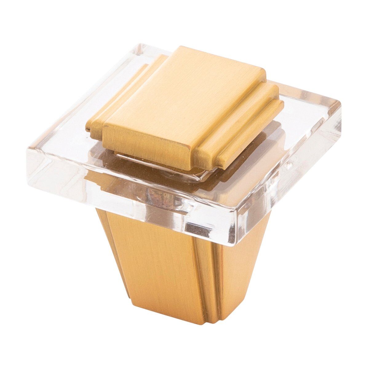 Belwith Keeler 1-1/4 Inch Square Belleclaire Square Knob - Crysacrylic with Brushed Golden Brass
