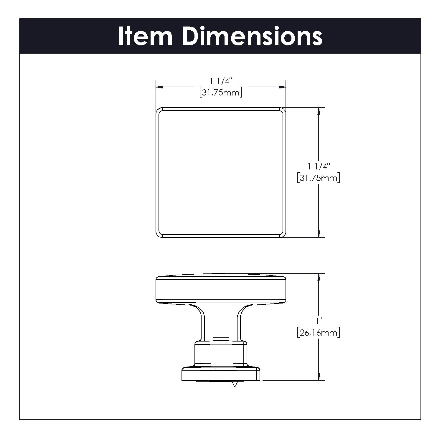 Belwith Keeler 1-1/4 Inch Square Brighton Square Knob - Matte Black