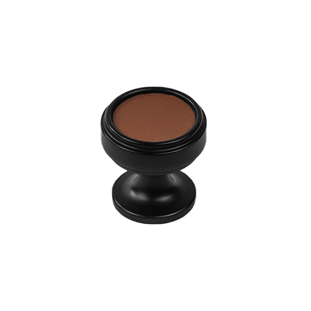 Belwith Keeler 1-1/4 Inch Diameter Reserve Round Knob - Matte Black with Brown Leather
