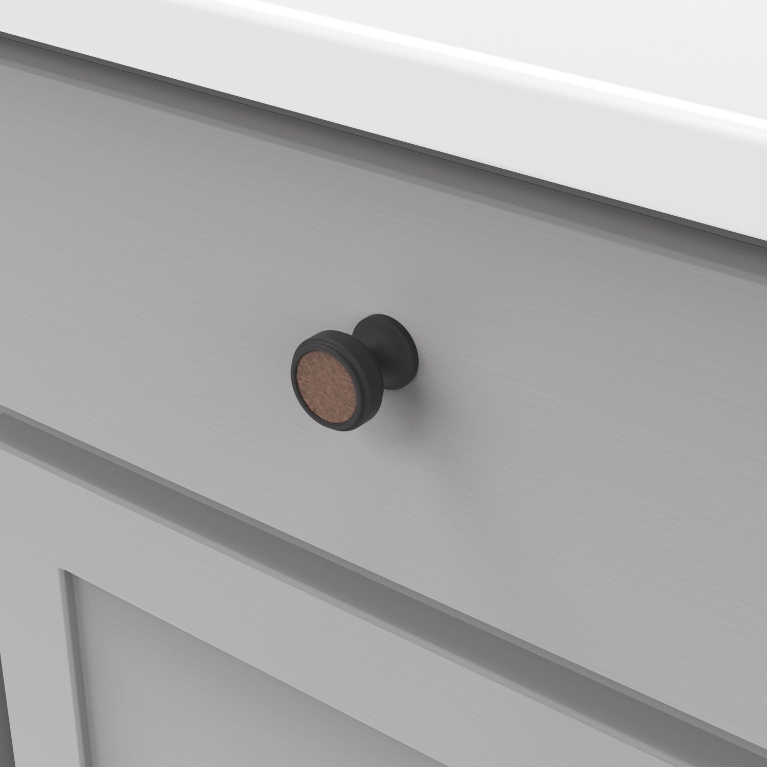Belwith Keeler 1-1/4 Inch Diameter Reserve Round Knob - Matte Black with Brown Leather
