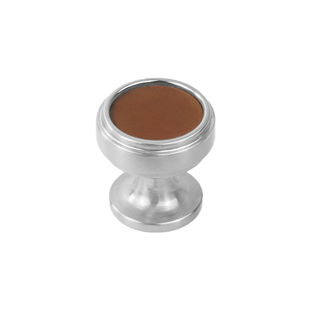 Belwith Keeler 1-1/4 Inch Diameter Reserve Round Knob - Satin Nickel with Brown Leather
