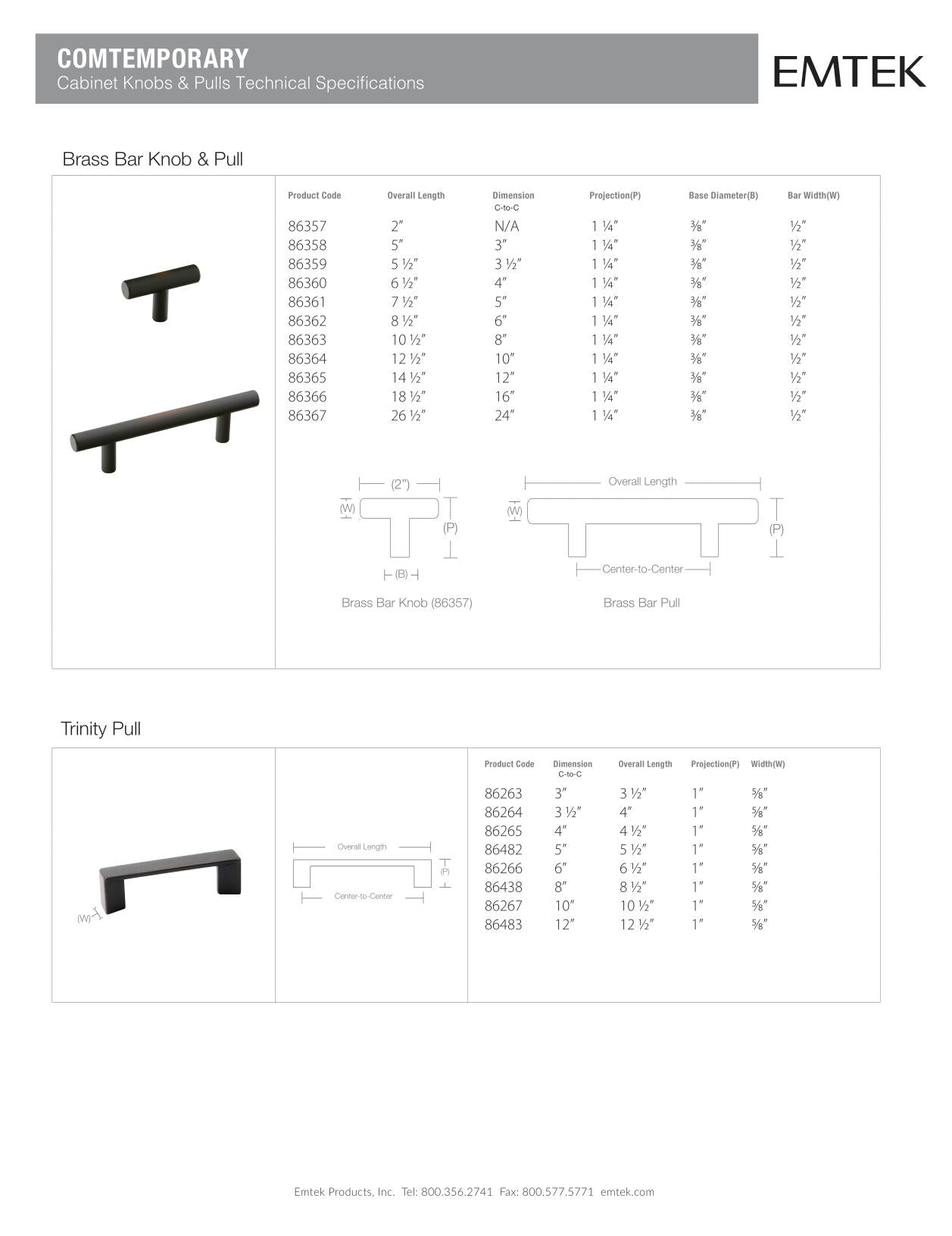 Emtek Bar Cabinet Knob - Hentell