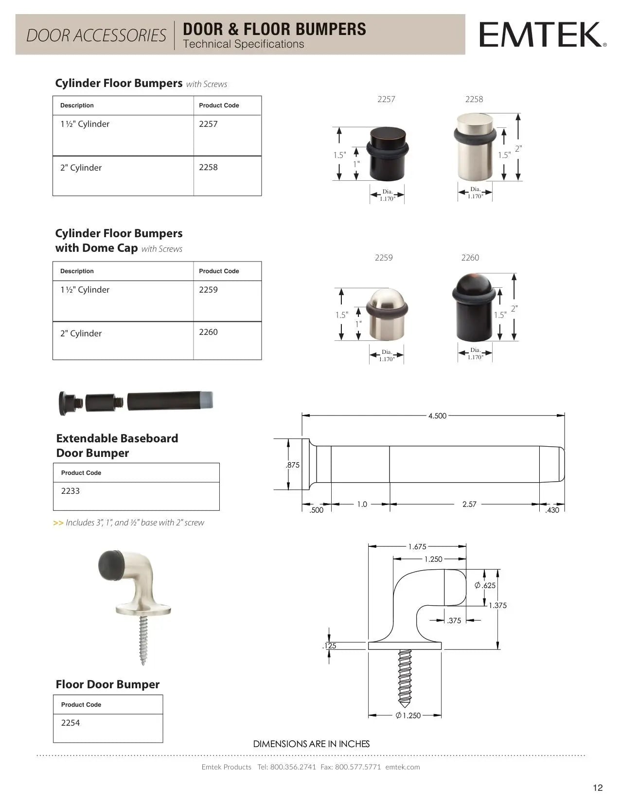 Emtek Cylinder Floor Bumper Door Stops - Hentell