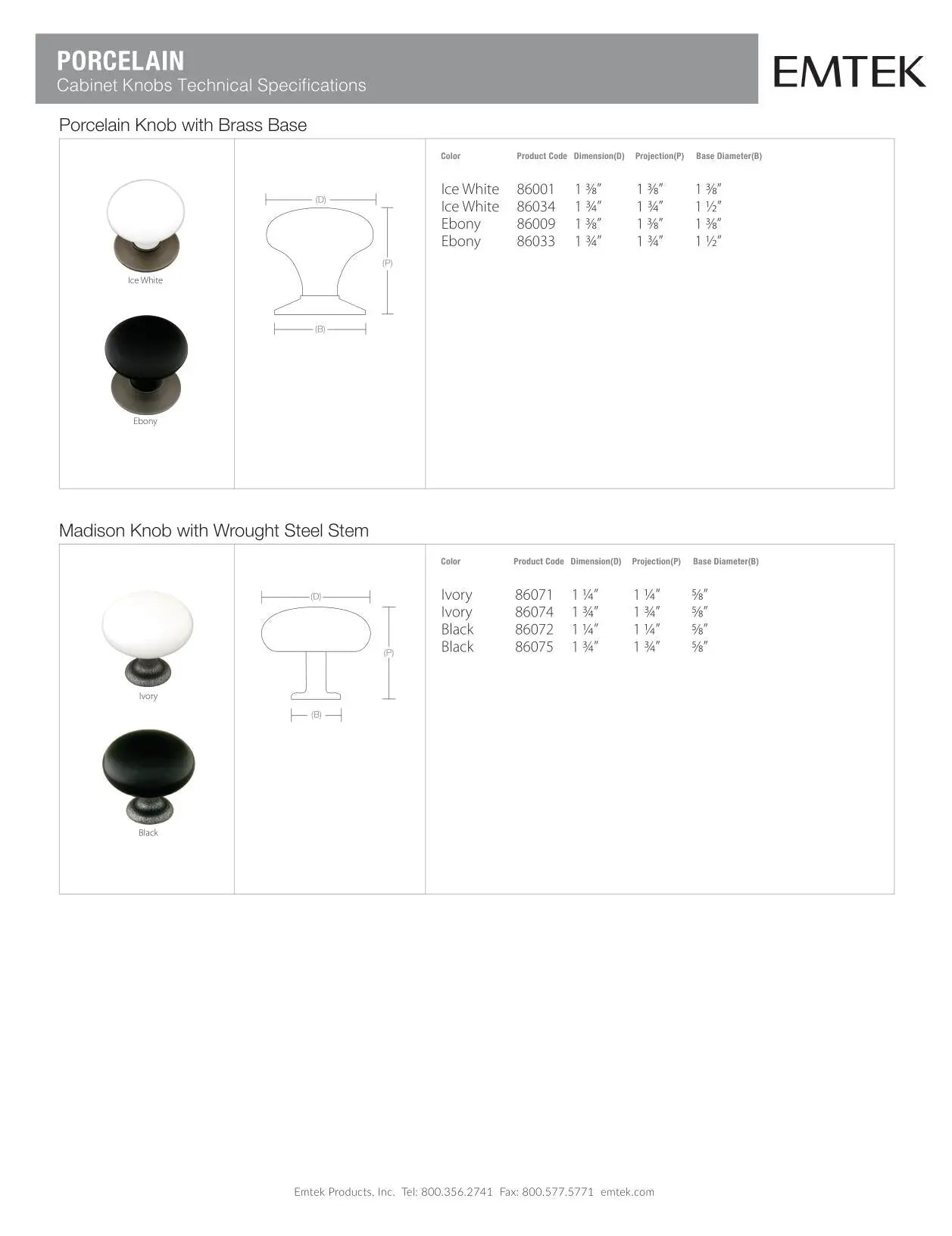 Emtek Ebony Porcelain Cabinet Knob - Hentell