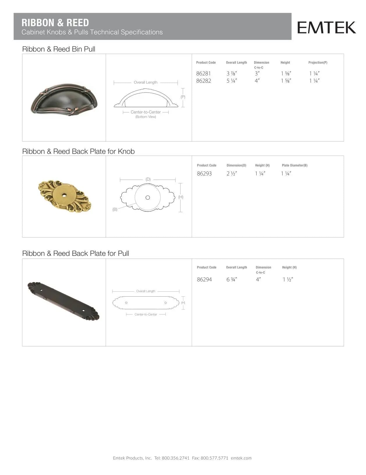 Emtek Ribbon & Reed Cabinet Backplate for Pull - Hentell