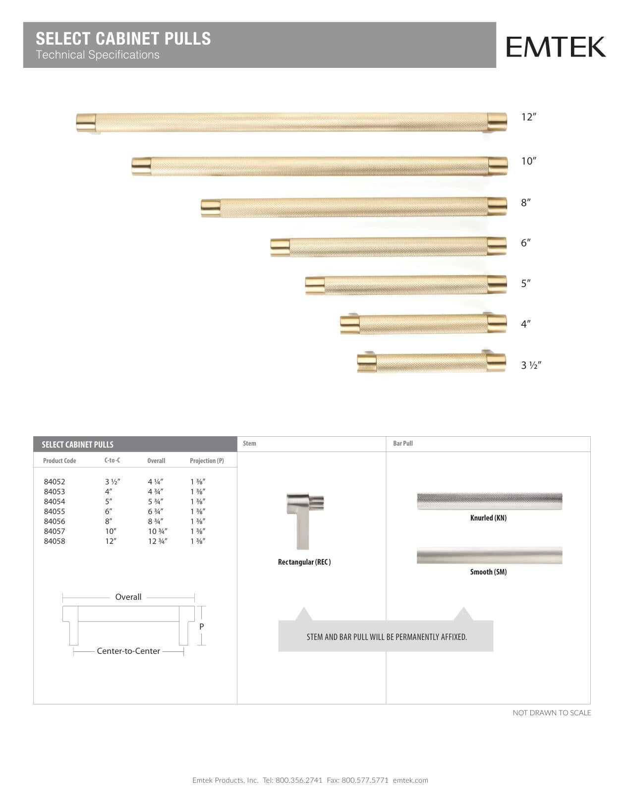 Emtek Select Cabinet Rectangular Stem Knurled Bar Cabinet Pull - Hentell
