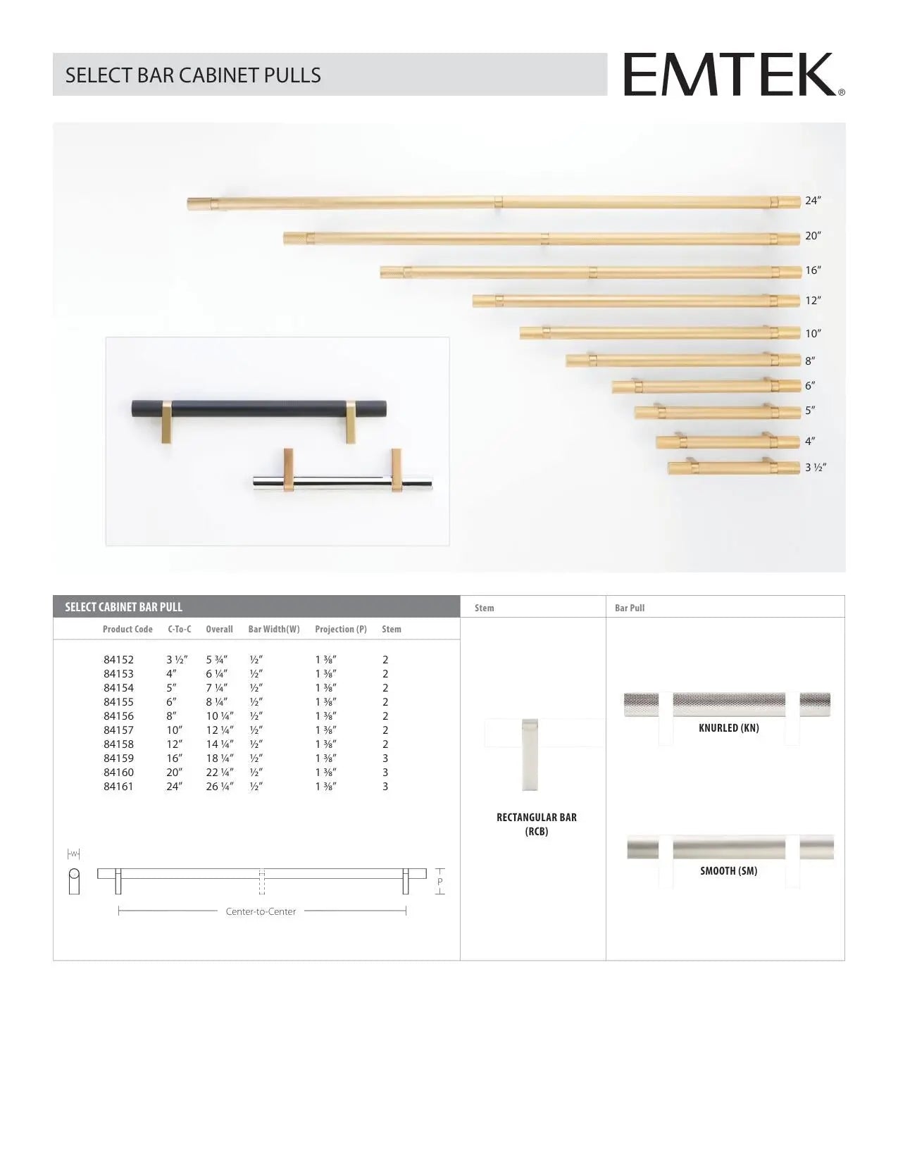 Emtek Select Bar Knurled Cabinet Pull - Hentell