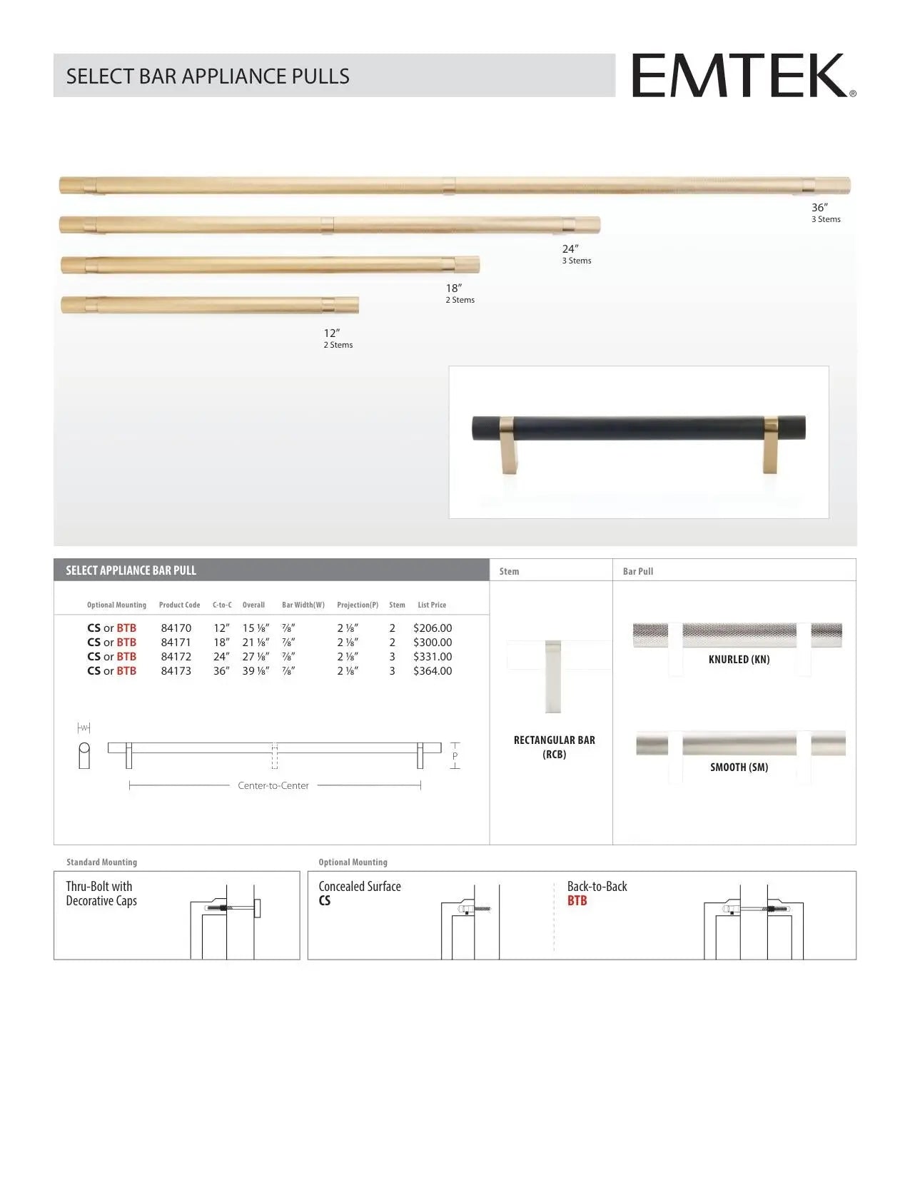 Emtek Select Bar Smooth Appliance Pull - Hentell