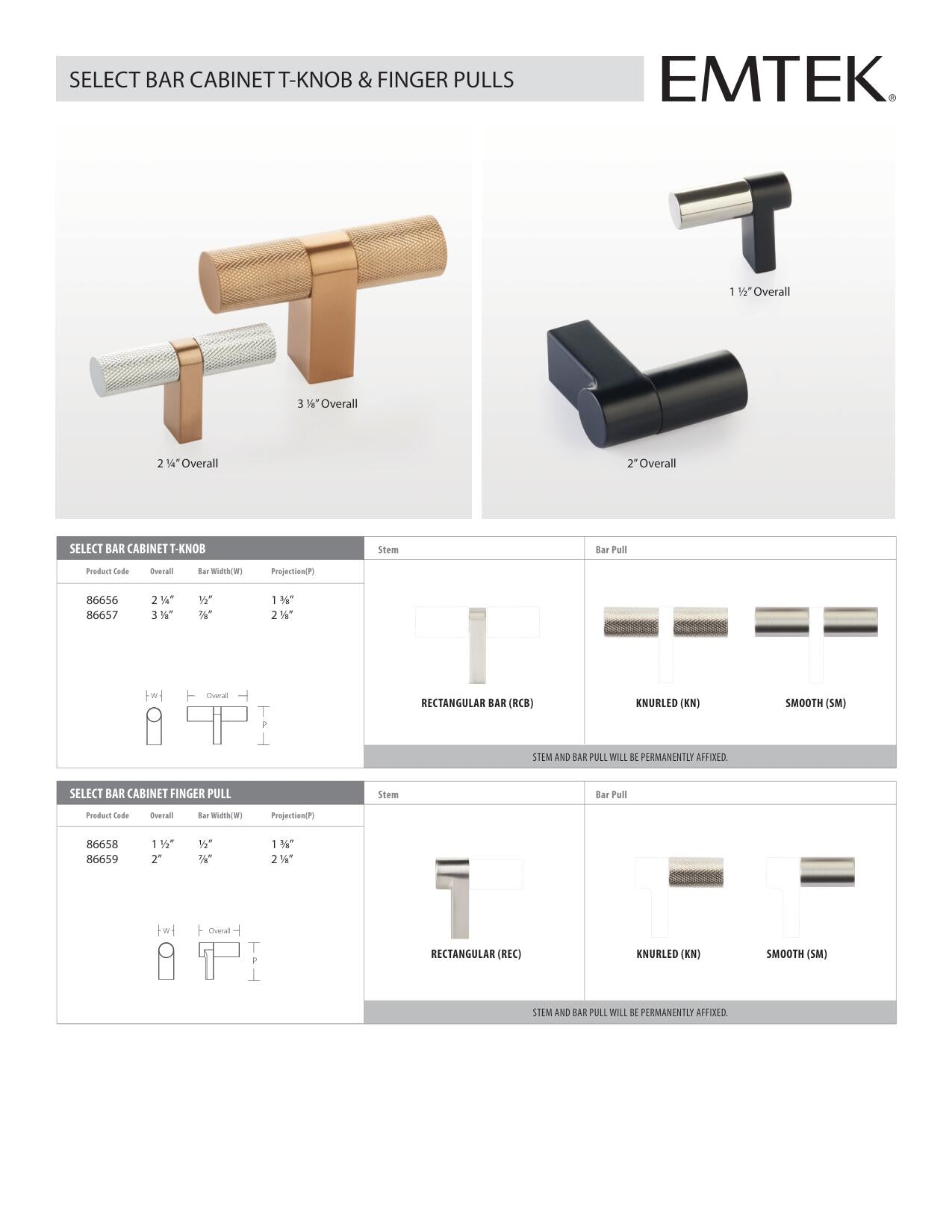 Emtek Select Rectangular Smooth Cabinet Finger Pull