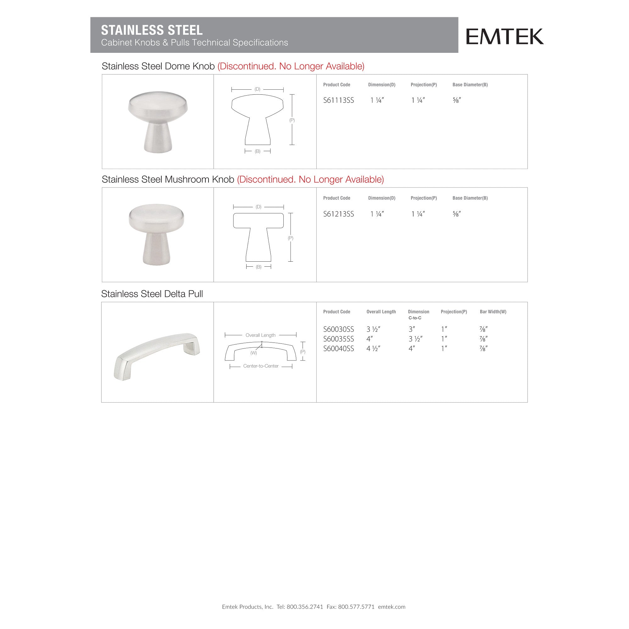 Emtek Delta Stainless Steel Cabinet Pull