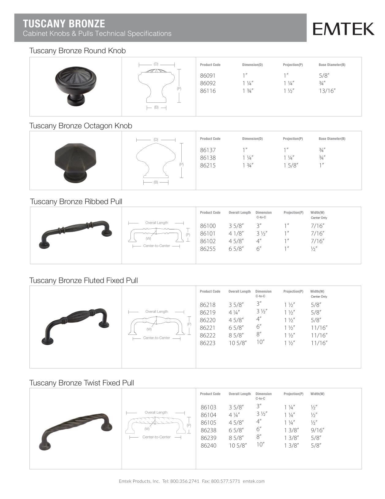 Emtek Octagon Tuscany Bronze Cabinet Knob - Hentell
