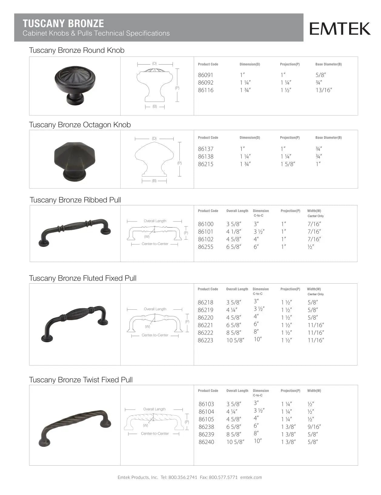 Emtek Octagon Tuscany Bronze Cabinet Knob - Hentell