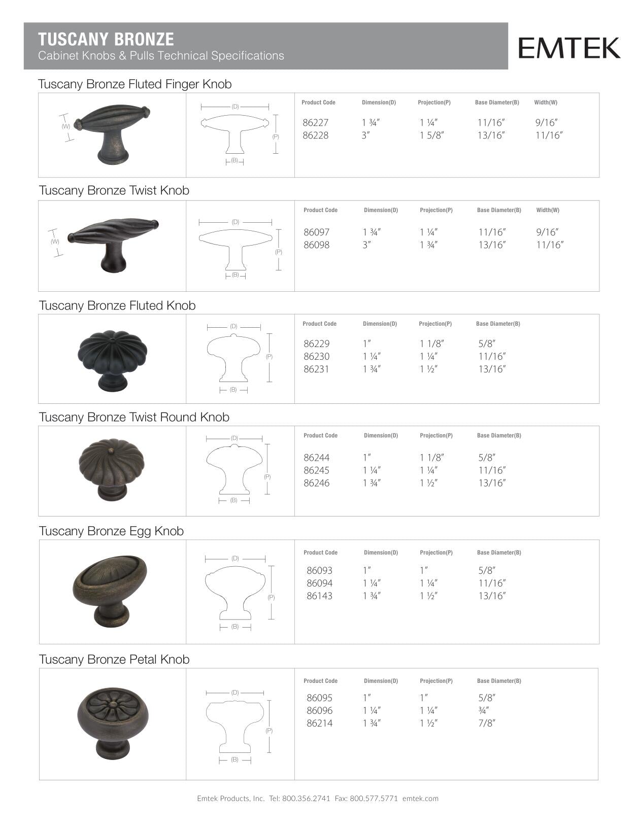Emtek Fluted Finger Tuscany Bronze Cabinet Knob - Hentell