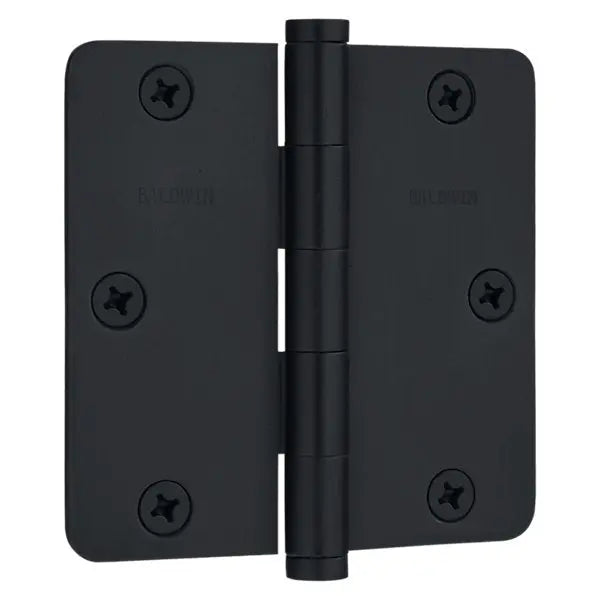 Baldwin 3.5-inch radius corner solid brass door hinge close-up