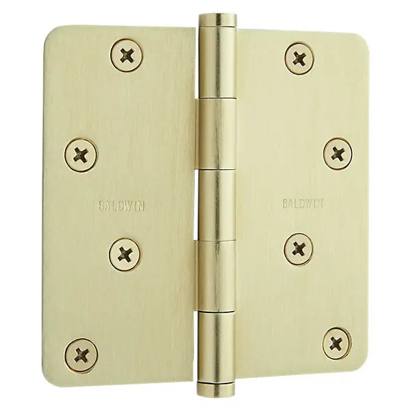 Baldwin 4-inch radius corner hinge in solid brass finish – premium door hard
