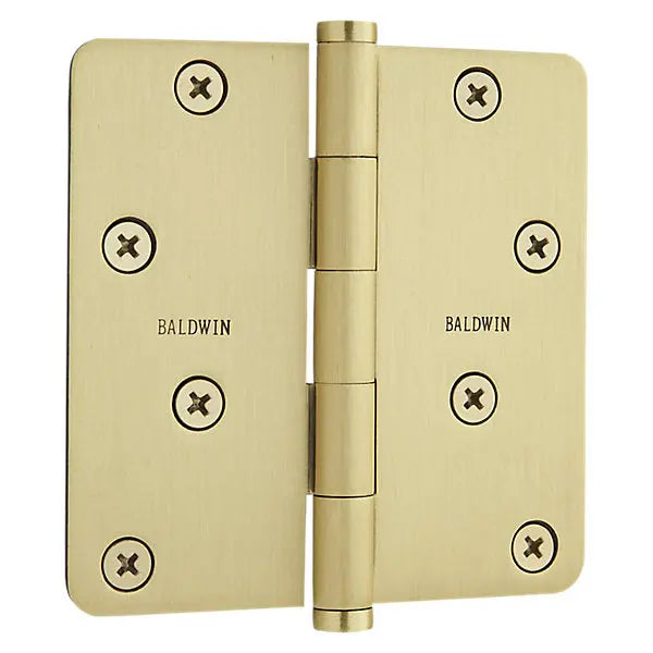 Baldwin 4-inch radius corner hinge in solid brass finish – premium door hard