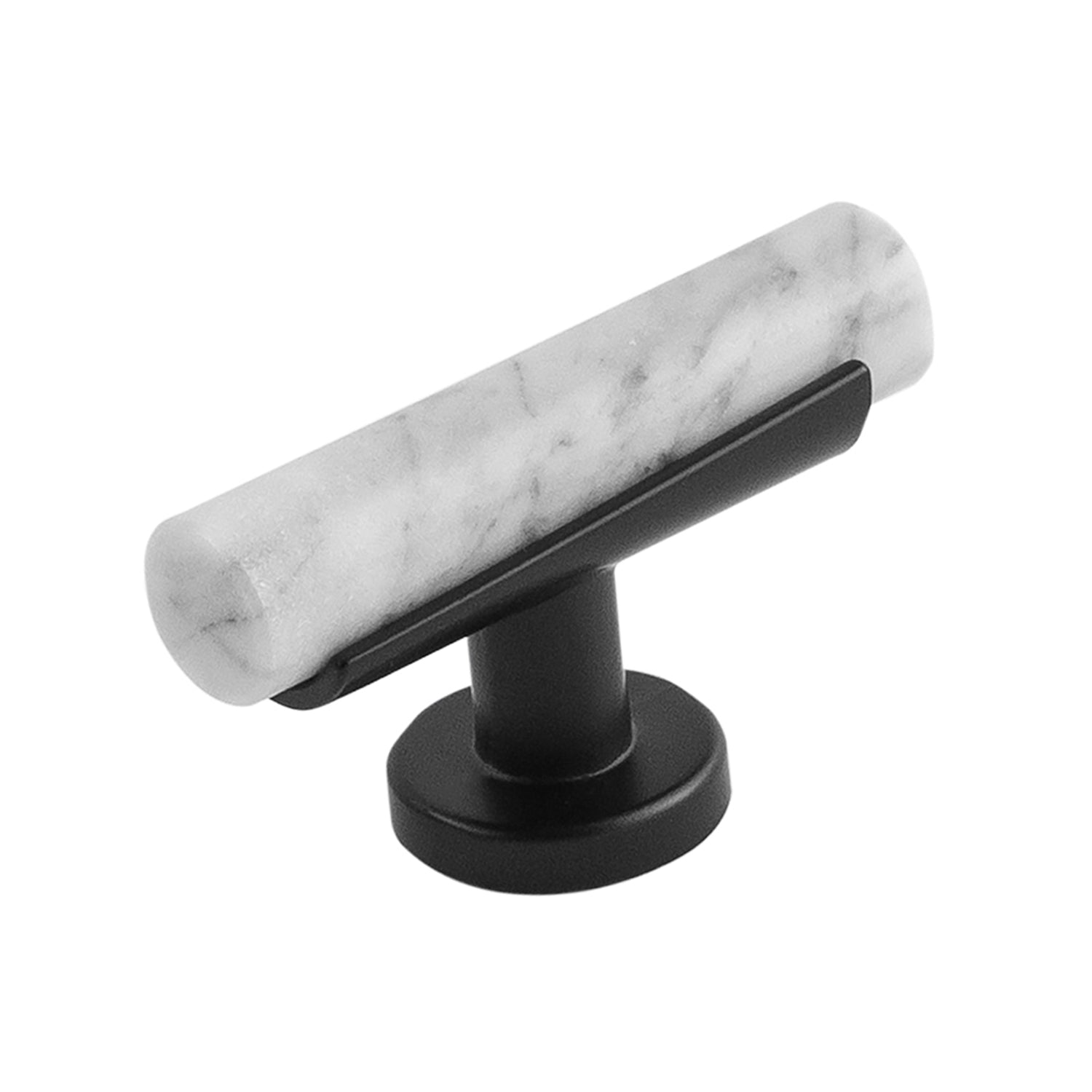 Belwith Keeler 2-1/2 Inch x 1 Inch Firenze T-Knob - White Marble with Matte Black