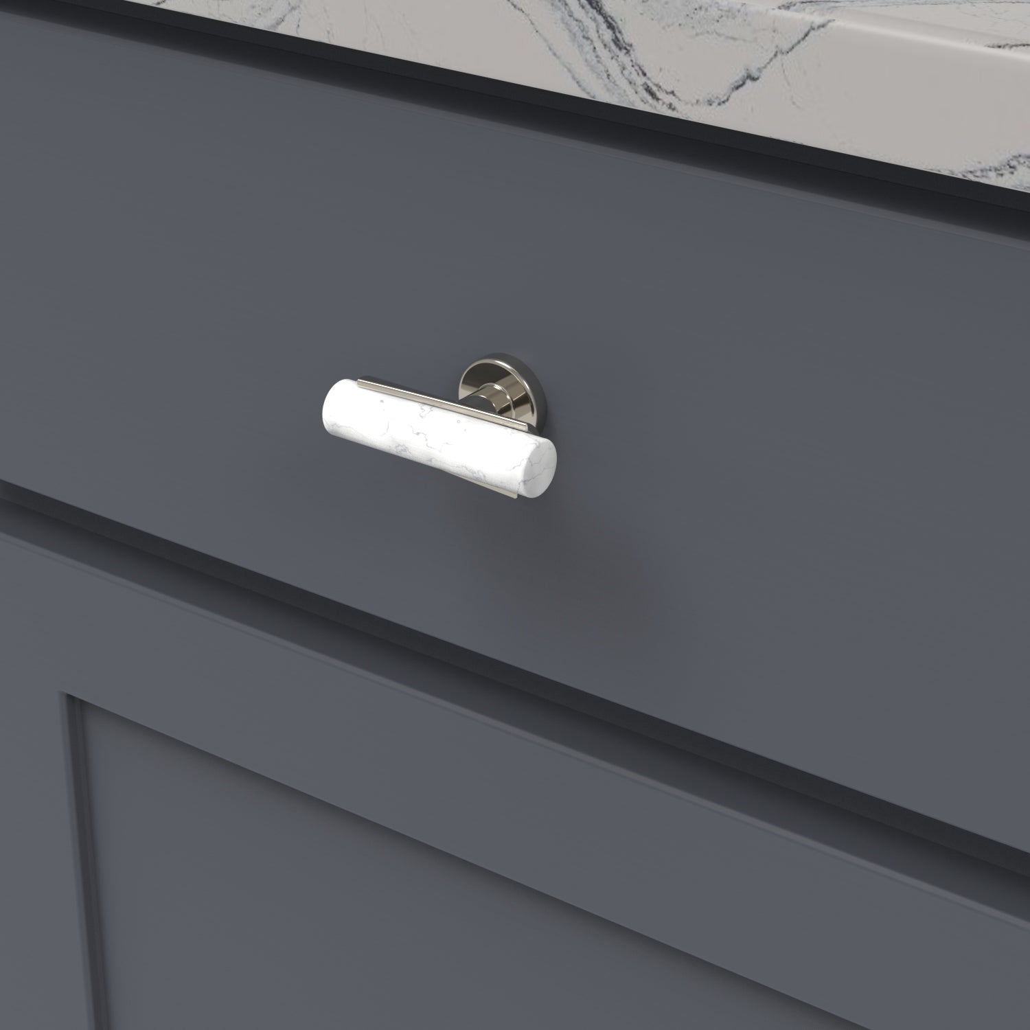 Belwith Keeler 2-1/2 Inch x 1 Inch Firenze T-Knob - White Marble with Polished Nickel