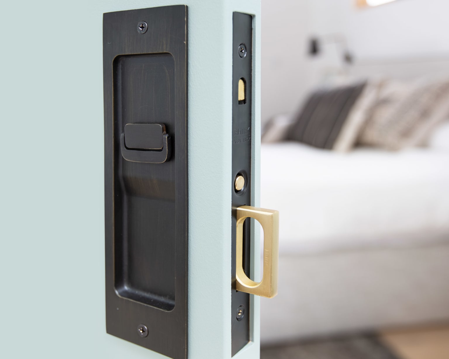 Emtek Rustic Modern Rectangular Pocket Door Mortise Lock