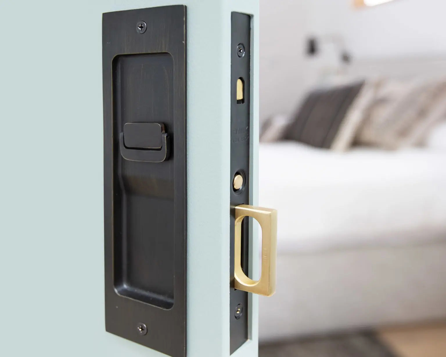 Emtek Rustic Modern Rectangular Pocket Door Mortise Lock Emtek Hentell Emtek
