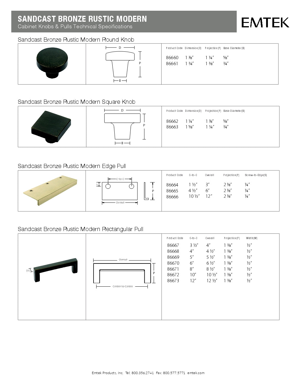 Emtek Rustic Modern Rectangular Cabinet Pull - Hentell