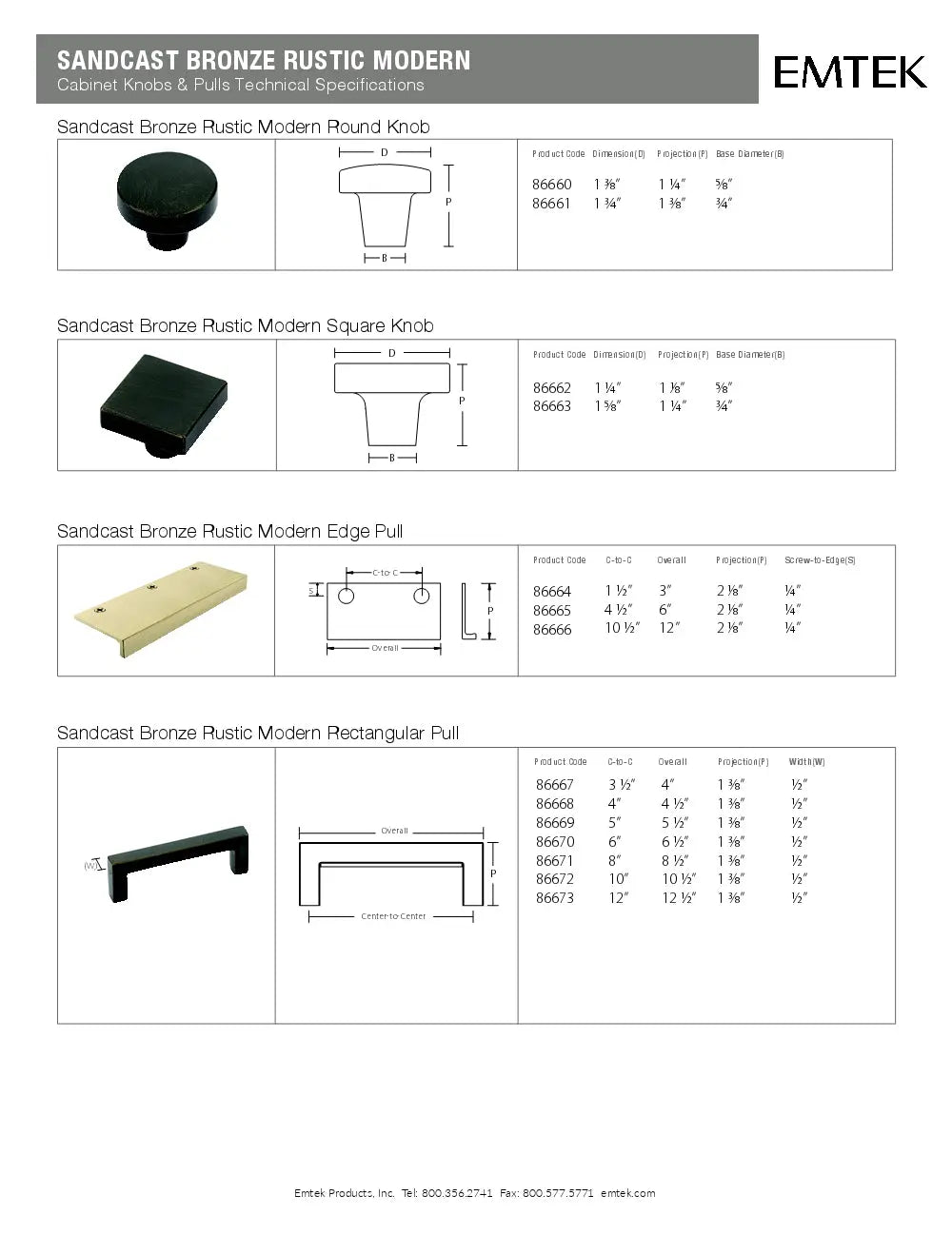 Emtek Rustic Modern Rectangular Cabinet Pull - Hentell