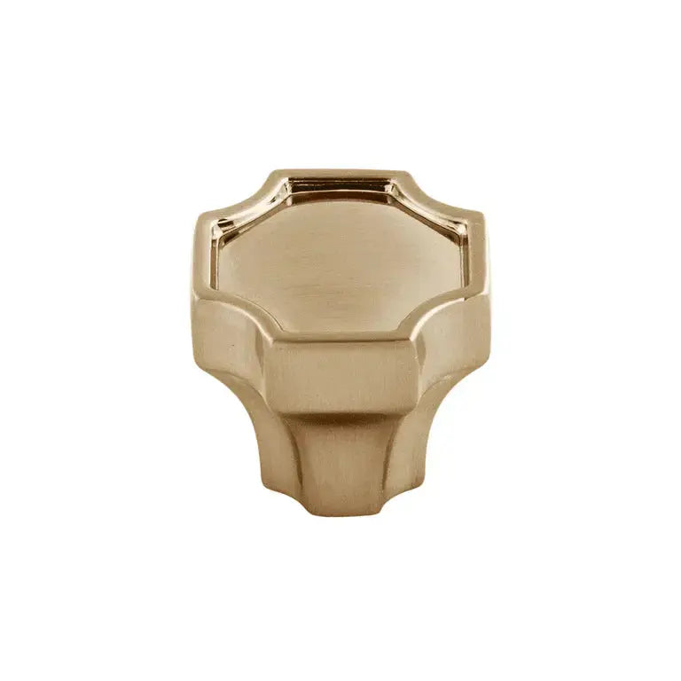 Belwith Keller Monarch Knob in brushed metallic finish on modern cabinet