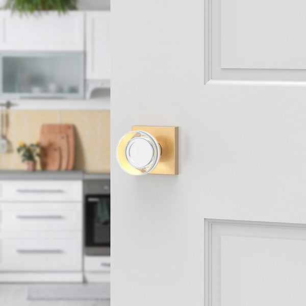 Close-up of Emtek Crystal Door Knob on Modern Interior Door