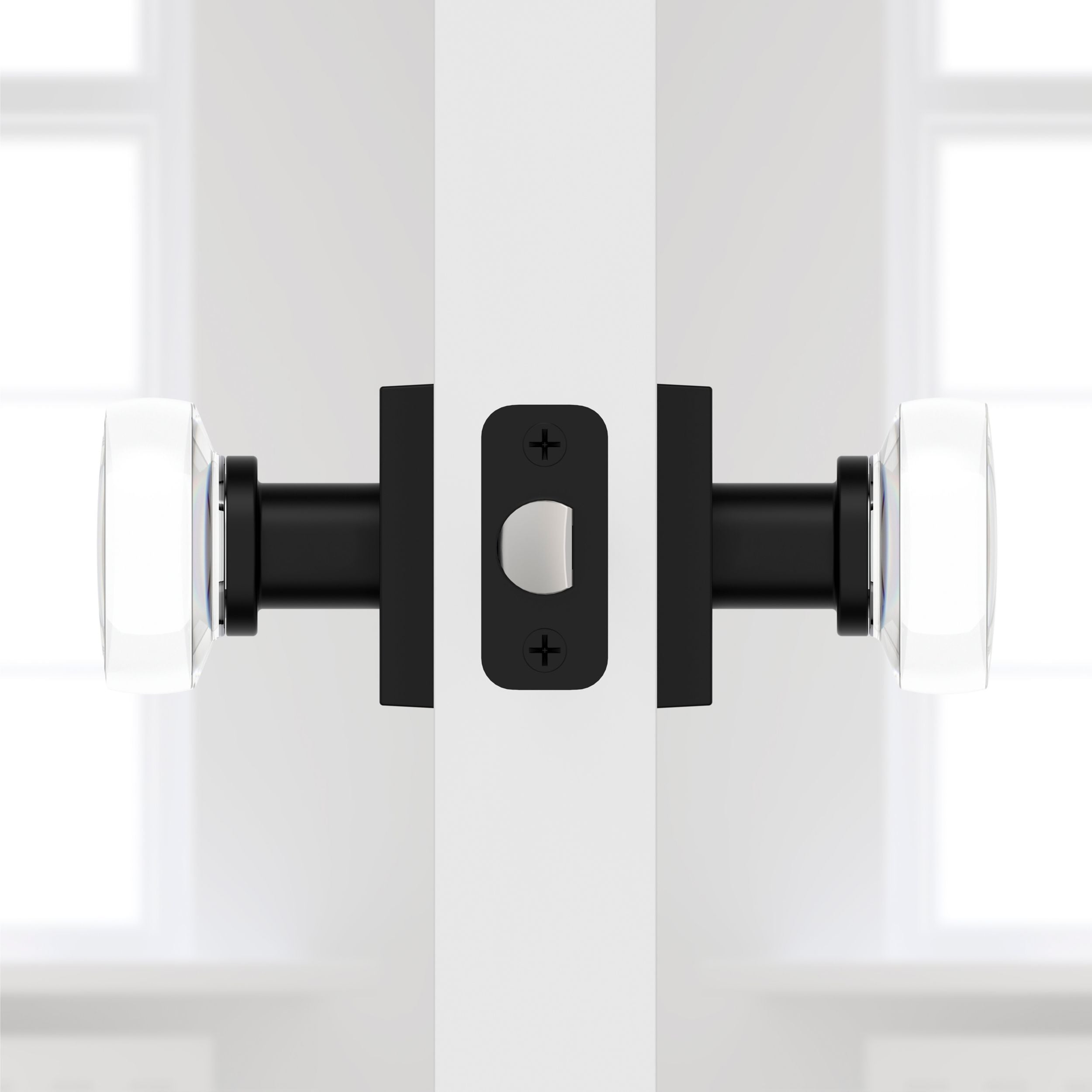 Close-up of Emtek Crystal Door Knob on Modern Interior Door