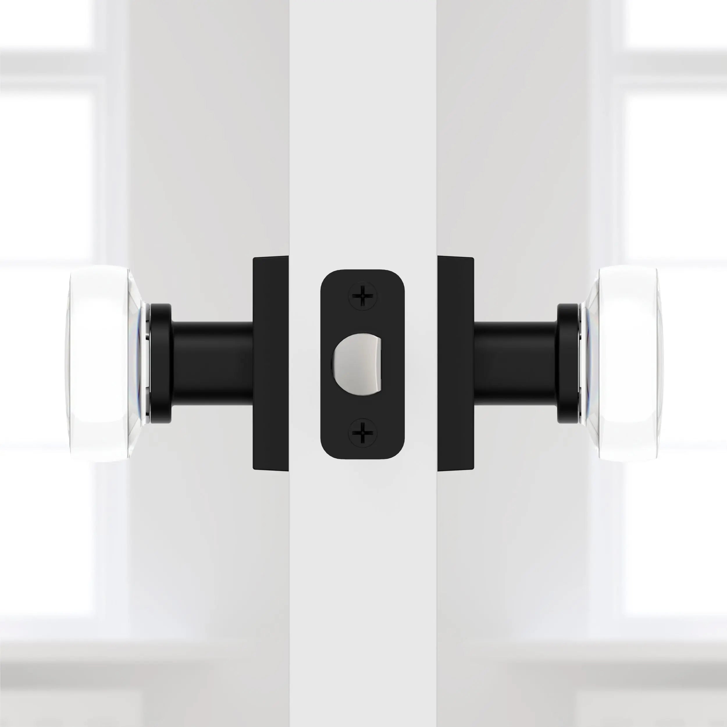 Close-up of Emtek Crystal Door Knob on Modern Interior Door