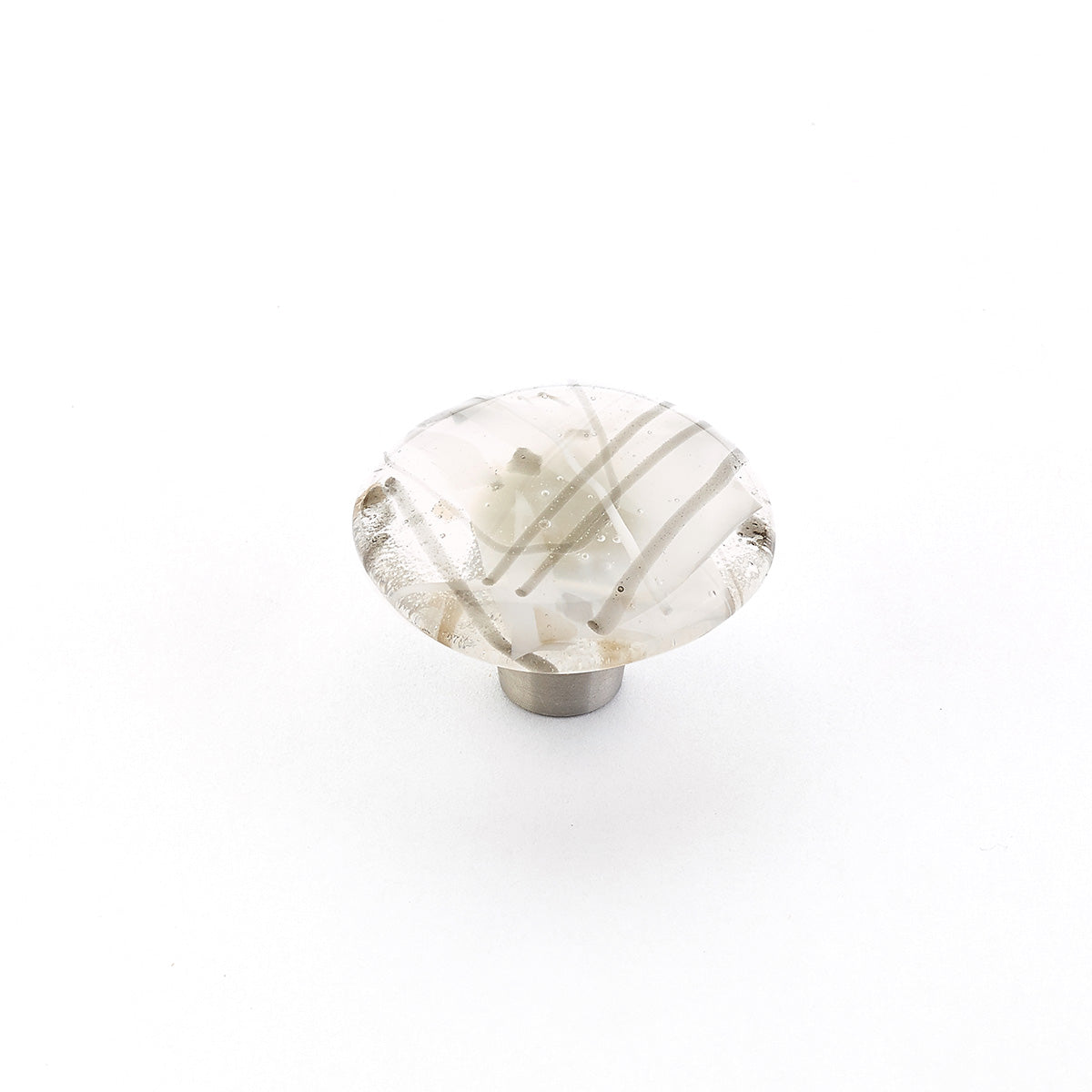 Schaub Ice, Knob, Glass, Round, Confetti White Grey, 1-1/2" dia.