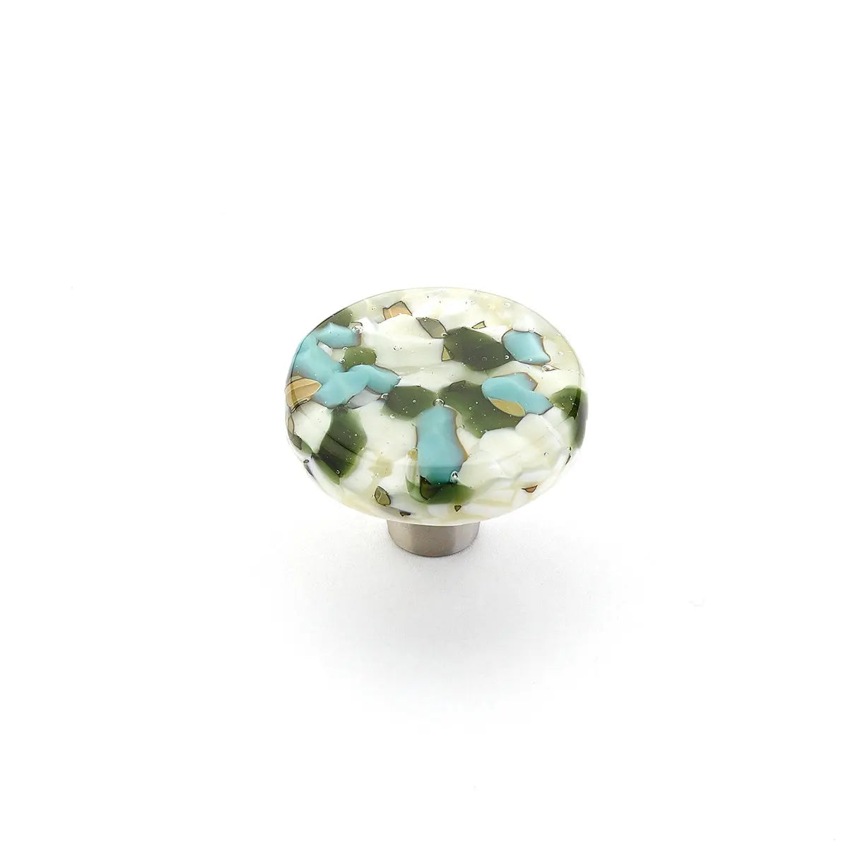 Schaub Ice, Knob, Glass, Round, Green Blue Pebbles 1-1/2" dia. Schaub Hentell Schaub
