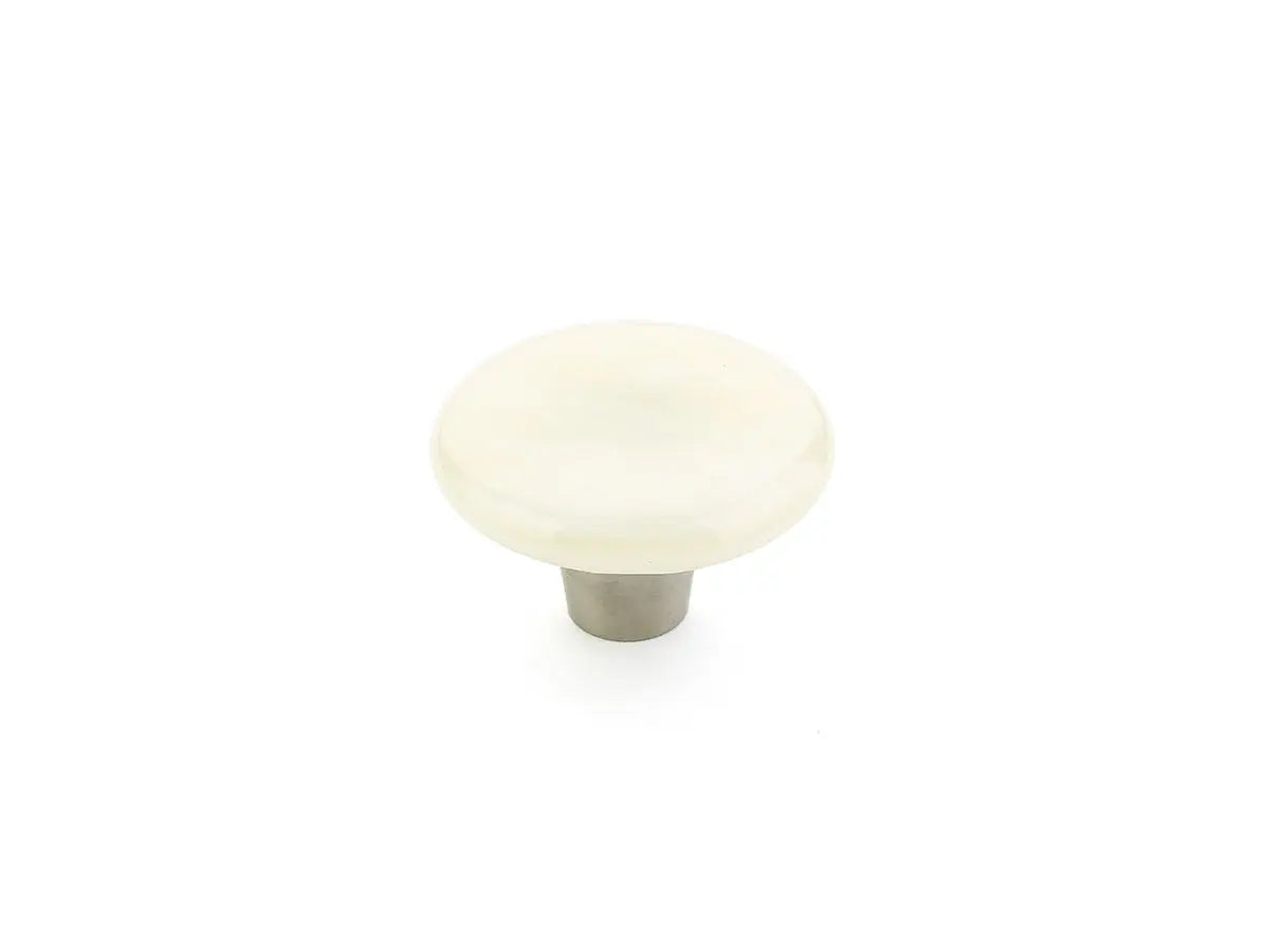 Schaub Ice, Knob, Glass, Round, Ivory Silk, 1-1/2" dia. Schaub Hentell Schaub