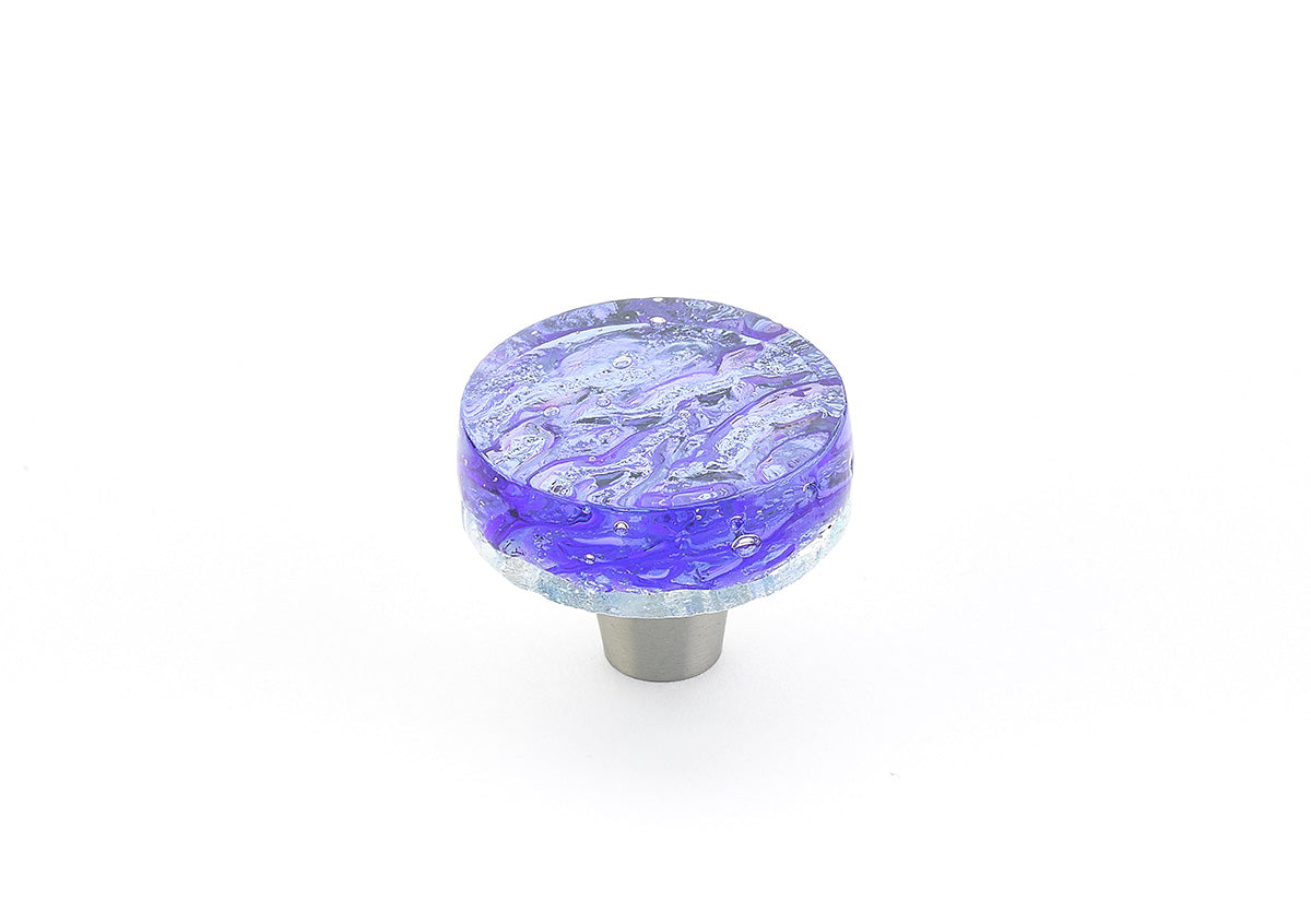 Schaub Ice, Knob, Glass, Round, Pearl Blue,  1-1/2" dia.