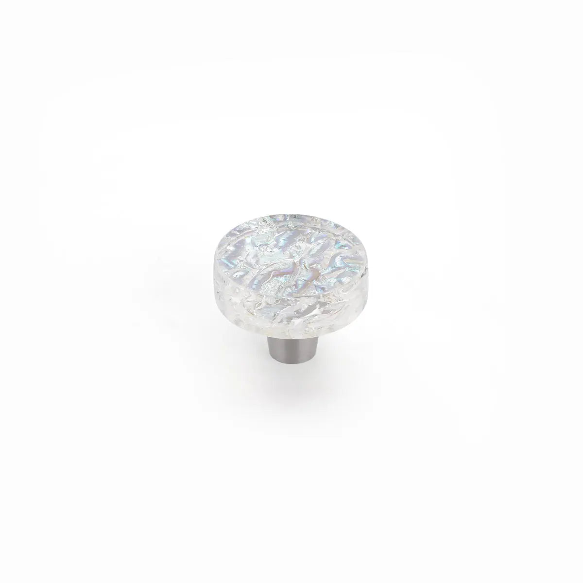 Schaub Ice, Knob, Glass, Round, Pearl Clear, 1-1/2" dia. Schaub Hentell Schaub