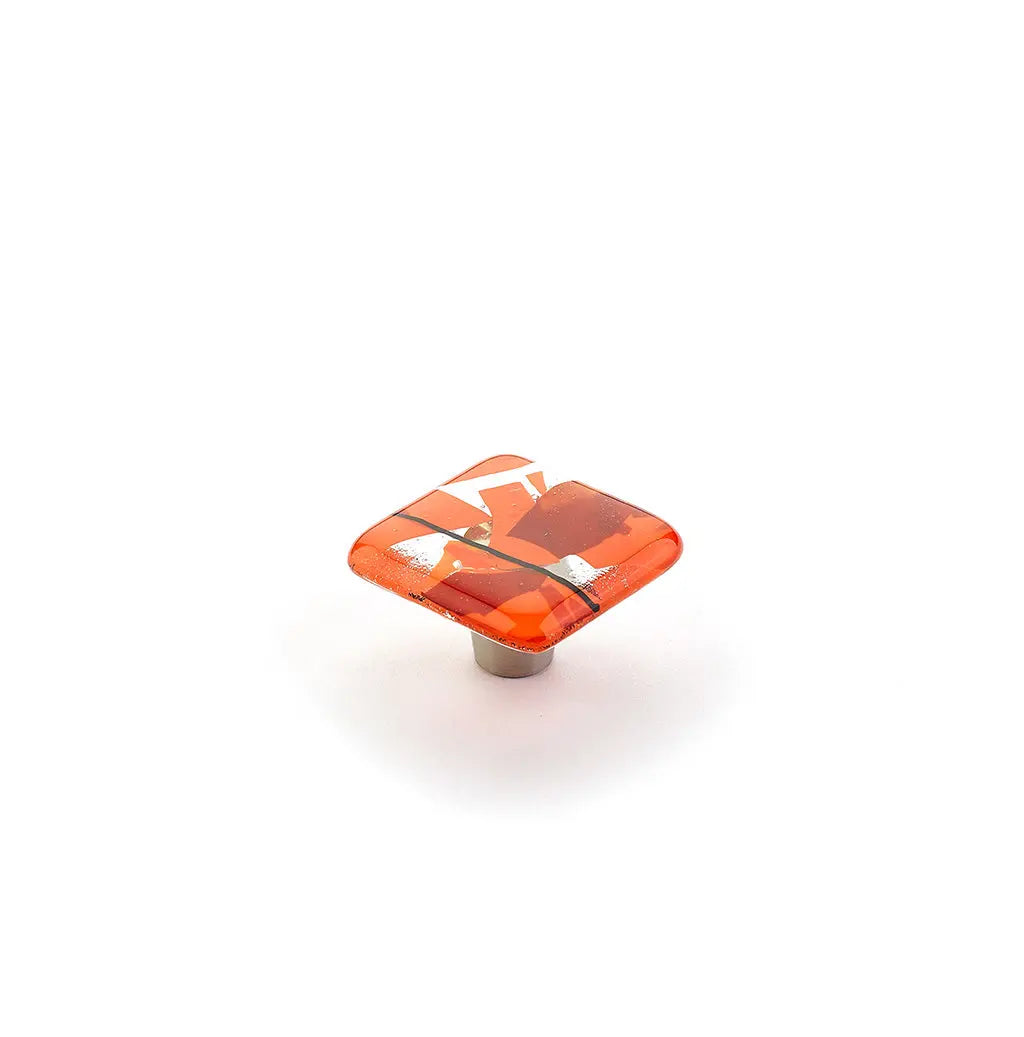 Schaub Ice, Knob, Glass, Square, Confetti Orange, 1-1/2" dia. Schaub Hentell Schaub