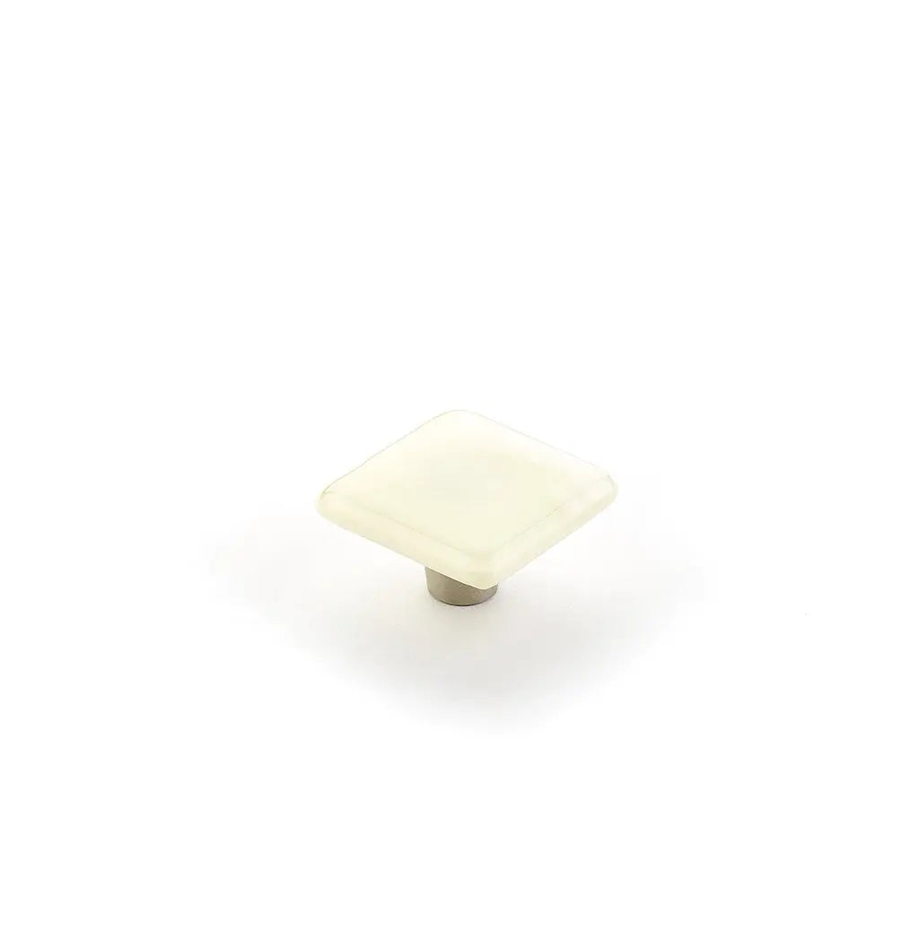 Schaub Ice, Knob, Glass, Square, Ivory Silk, 1-1/2" dia. Schaub Hentell Schaub