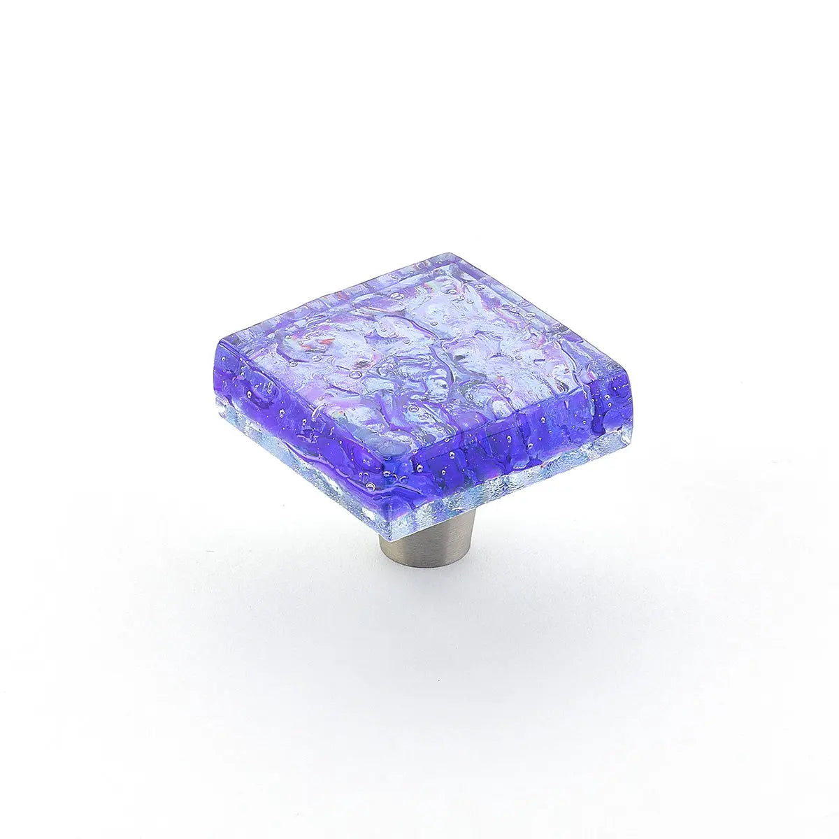 Schaub Ice, Knob, Glass, Square, Pearl Blue, 1-1/2" dia. Schaub Hentell Schaub